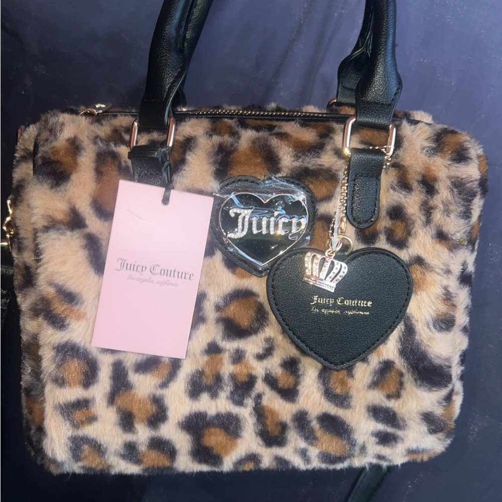 Juicy Couture Leopard Faux Fur Satchel with Black Accents